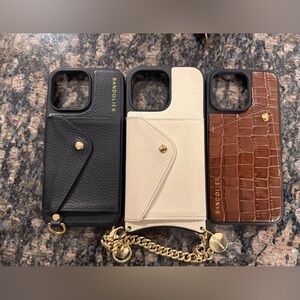 Bandolier Leather Case iPhone 14 Pro Max Black Brown Ivory & wristlet chain